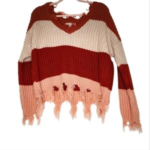 LOVE Tree Cropped Frayed Sweater